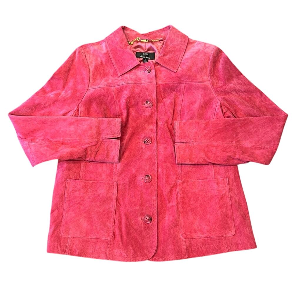 NWT Dennis Basso Women's Suede Washable Leather Jacket Raspberry Size L